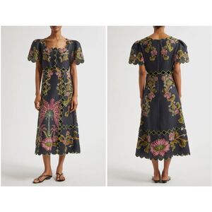 Farm Rio Women's Ravenala Floral Short Sleeve Midi Dress Size Extra Small XS